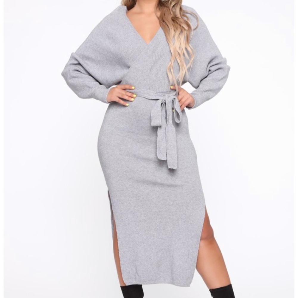 Gray midi sweater dress